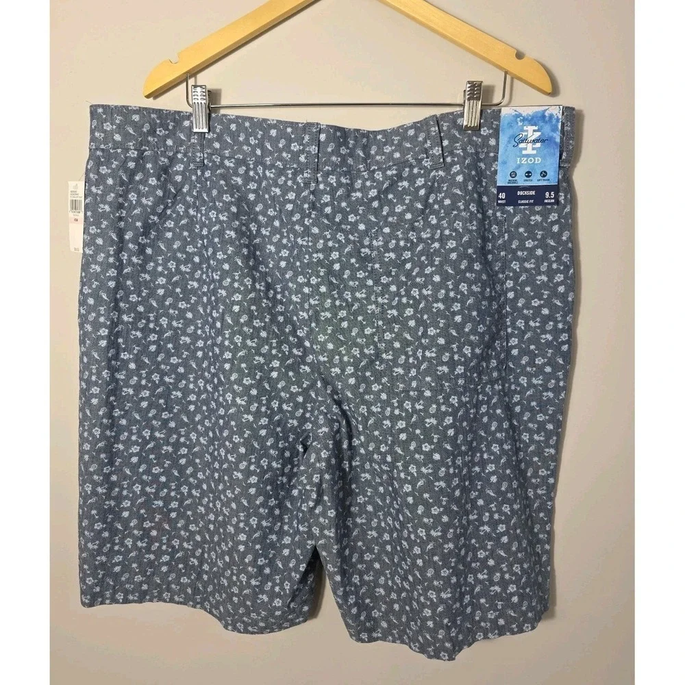 IZOD Saltwater Shorts 40W Blue Print Stretch Summer Casual MSRP $50 NWT